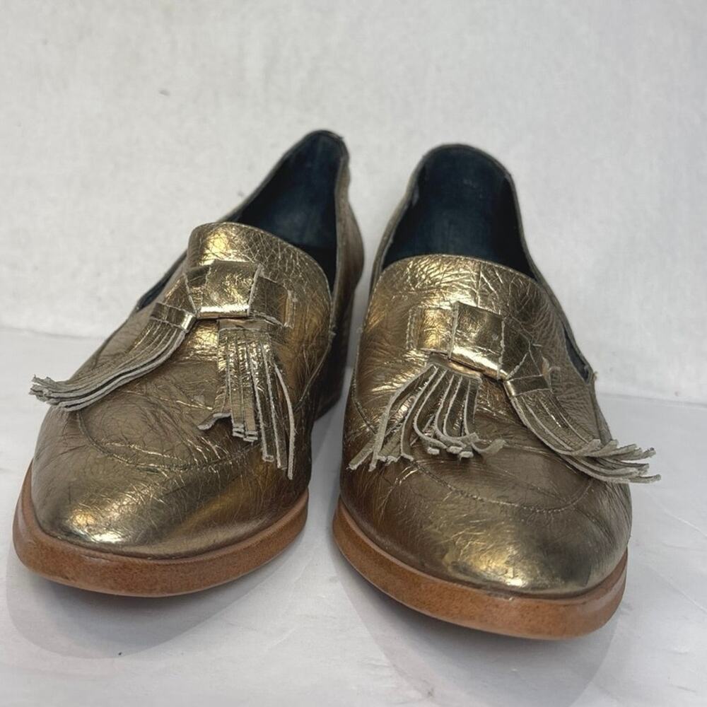 Rebecca Minkoff Edie Loafers Women's 8 Gold Metallic Tassel Heeled Leather - Picture 7 of 12